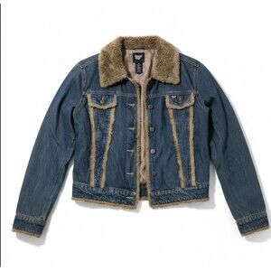 Vintage Y2K Coffee Shop Sherpa-Lined Denim Jacket, Size M